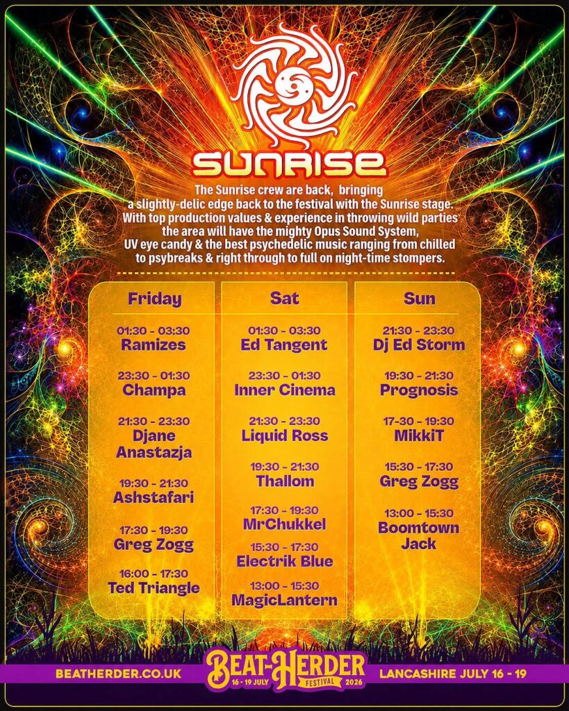 Beatherder 2026, Sunrise stage set times announced